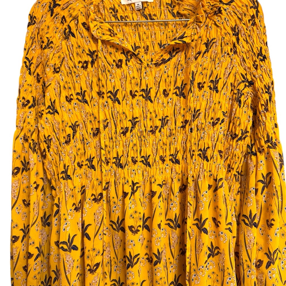 Rose and Olive Floral Yellow Smocked Top